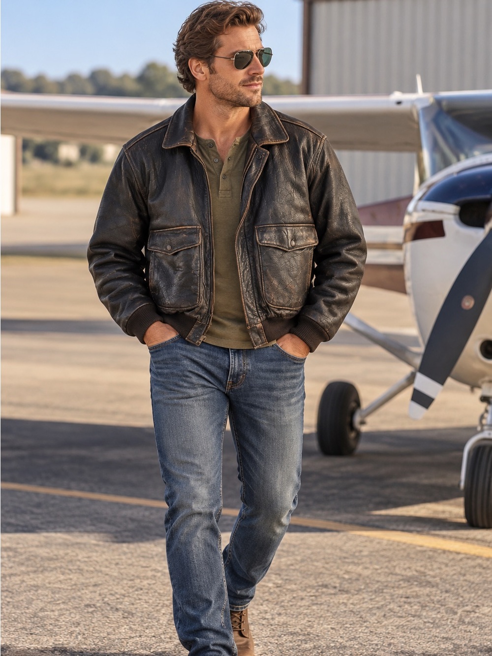 COUNT DOWN TO ZERO OPERATION LEATHER By MIDWEST Brown Leather Bomber Jacket 42
